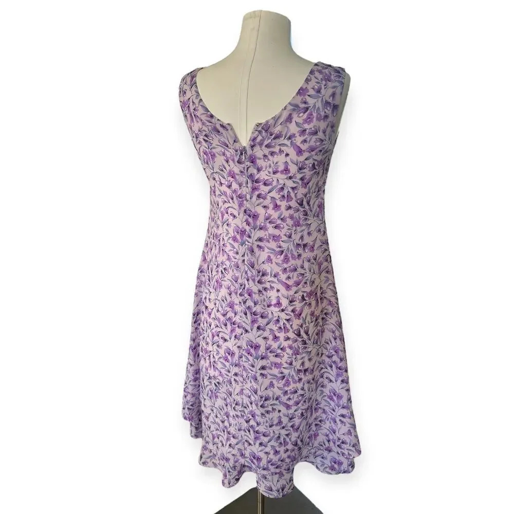 Vintage 90s Y2K Bahari Sleeveless Midi Layered Slip Dress Purple Floral 4 Petite - Picture 2 of 7